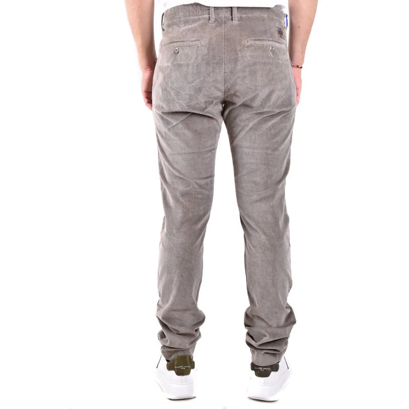 Back side of dondup men grey cotton trousers featuring gray corduroy with subtle vertical ribbed texture and two pockets