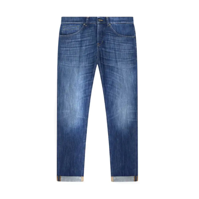 Dondup Herrenjeans aus blauem Baumwoll-Stretch-Denim mit verwaschenem Look und hochgekrempelten Säumen, hergestellt in Italien.