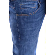 Dondup Herrenjeans aus dunkelblauem Stretch-Baumwollstoff mit klassischem geradem Bein und sichtbaren Ziernähten, hergestellt in Italien.