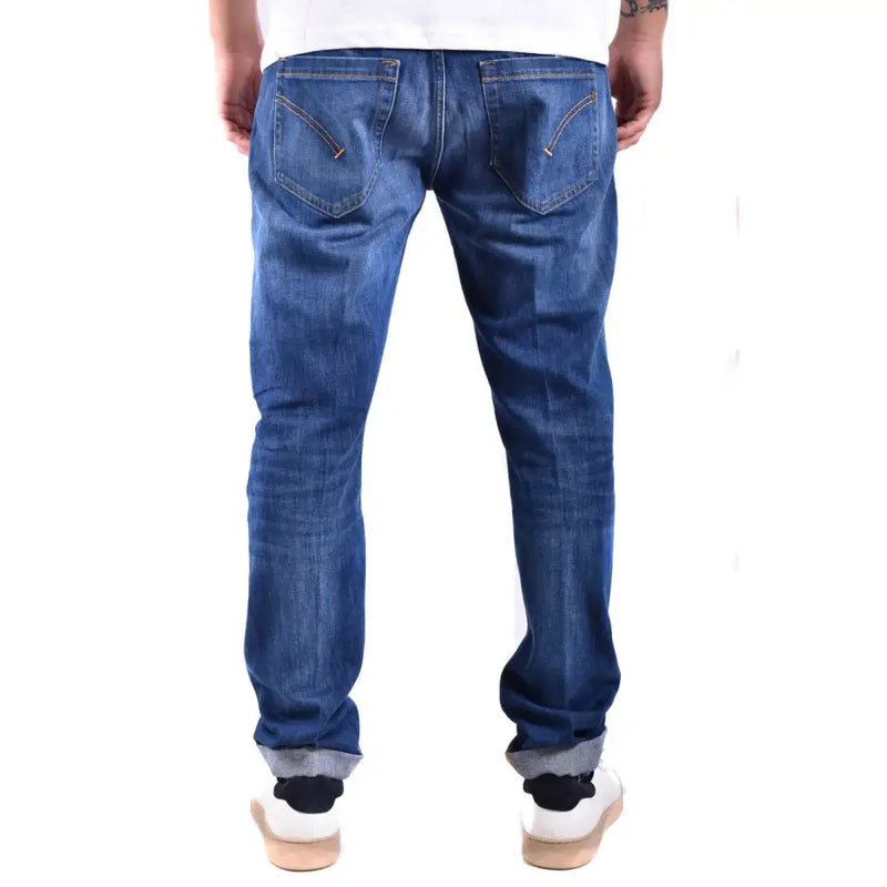 Klassische blaue Dondup Herrenjeans aus Denim mit umgeschlagenen Säumen, hergestellt aus Baumwoll-Stretchmaterial in Italien.