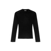 Dondup women black ribbed knitwear cardigan with button detailing on shoulders made from viscose blend