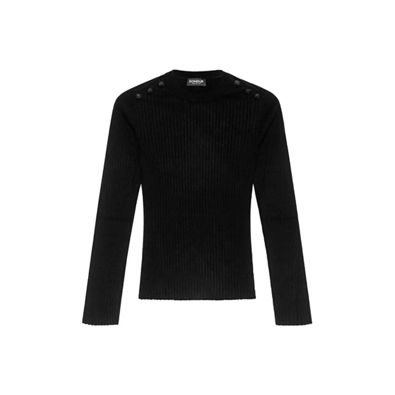 Dondup women black ribbed knitwear cardigan with button detailing on shoulders made from viscose blend