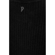 Dondup women black ribbed knit sweater cardigan with viscose blend and small silver logo tag at the neckline