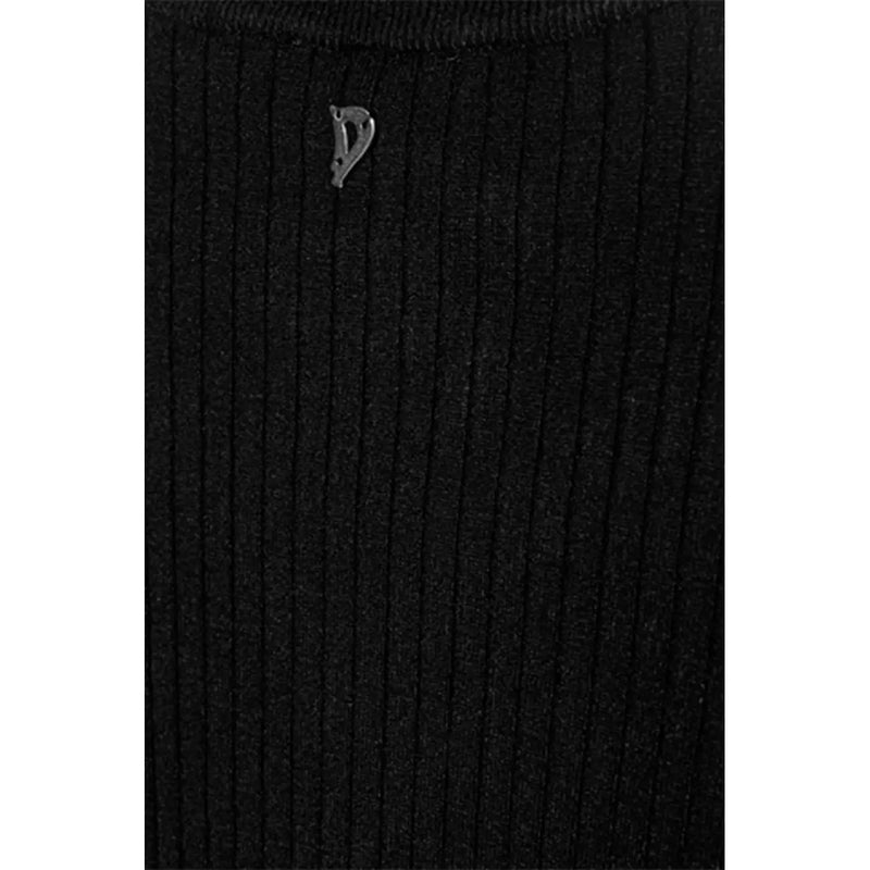 Dondup women black ribbed knit sweater cardigan with viscose blend and small silver logo tag at the neckline