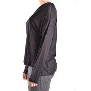 Dondup women black viscose boat neck knitwear blouse with long sleeves flowing sheer fabric and side seam detailing