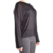 Dondup women black viscose knitwear featuring a sheer long-sleeved top with a relaxed fit and subtle pleats