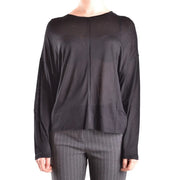 Dondup women black viscose boat neck knitwear with sheer mesh panels and relaxed fit long-sleeved top