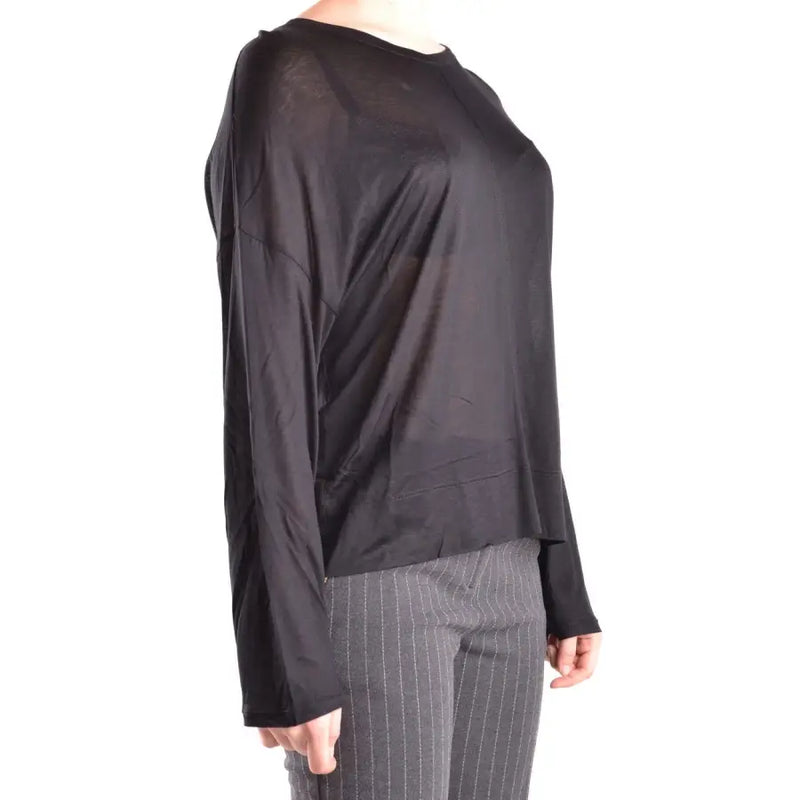 Sheer black long-sleeved top with a round neck from Dondup Women in viscose fabric