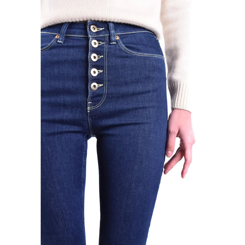 Dondup Damen-Jeans aus blauem Baumwoll-Denim mit hohem Bund und fünf silberfarbenen Knöpfen an der Vorderseite
