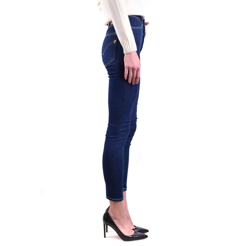 Dondup Damen-Jeans aus blauem Baumwoll-Denim mit figurbetontem, hohem Bund und dezenter Waschung an den Oberschenkeln.