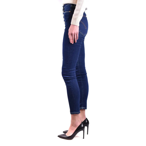 Dondup Damen-Jeans aus blauem Baumwoll-Denim in Dunkelblau, hochgeschnitten, mit Knopf- und Reißverschluss