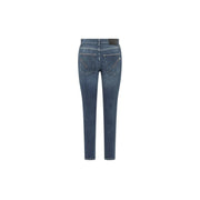 Dondup Damen-Jeans aus blauem Baumwoll-Stretch in dunkelblauem Denim mit schmaler Passform und dezenter Waschung an den Oberschenkeln.