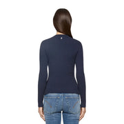 Navy blue ribbed knit long sleeve top by Dondup in viscose blend with round neck for women