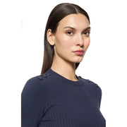 Navy blue Dondup women knitwear viscose blend ribbed sweater with round neck and dark buttons at the shoulders