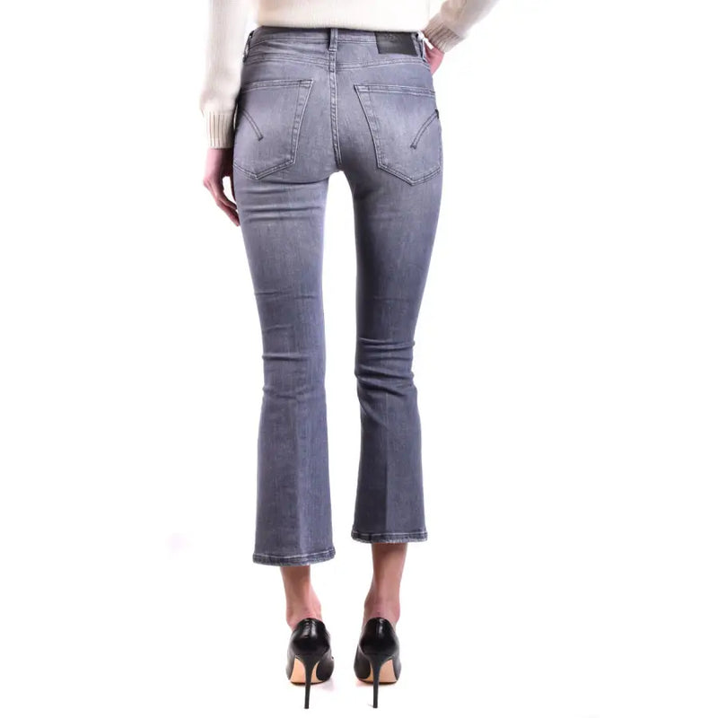 Dondup women grey denim jeans with flared leg cut and subtle fading featuring a ripped effect for spring summer