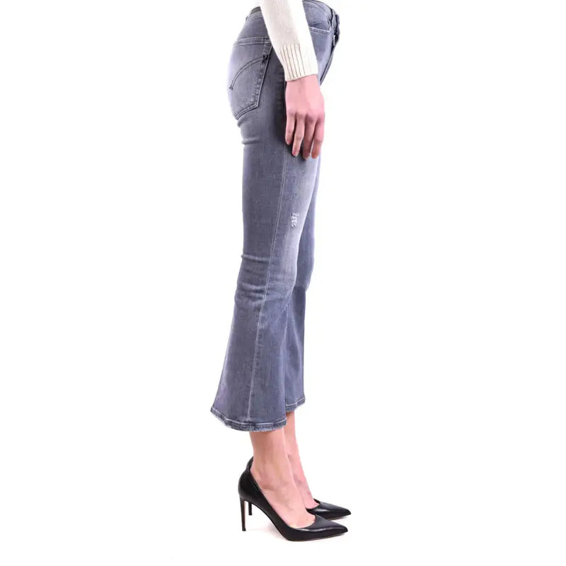 Dondup women grey ripped effect light-wash denim flare jeans with subtle distressed patch on thigh for spring summer