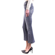 Back view of dondup women grey ripped effect high-waisted flared denim jeans with subtle distressing on back pocket