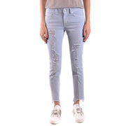 Dondup women light blue ripped cotton jeans with distressed details and frayed hems in a front view