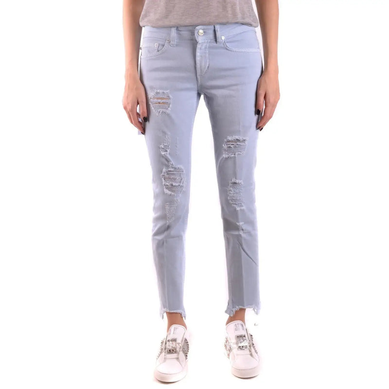 Dondup women light blue ripped cotton jeans with distressed details and frayed hems in a front view