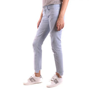 Dondup women light blue ripped cotton jeans featuring distressed fabric with ripped knees and frayed hem