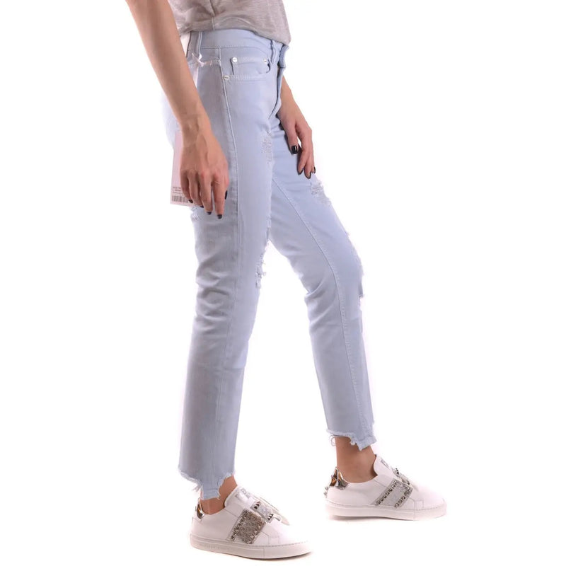 Dondup women light blue ripped cotton jeans with slim fit and distressed knees in light-wash denim