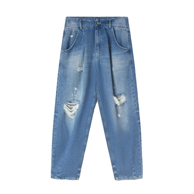 Dondup Damen-Jeans aus Baumwolle mit Rissen, hellblauer Denim mit Used-Look-Details an Oberschenkeln und Knien