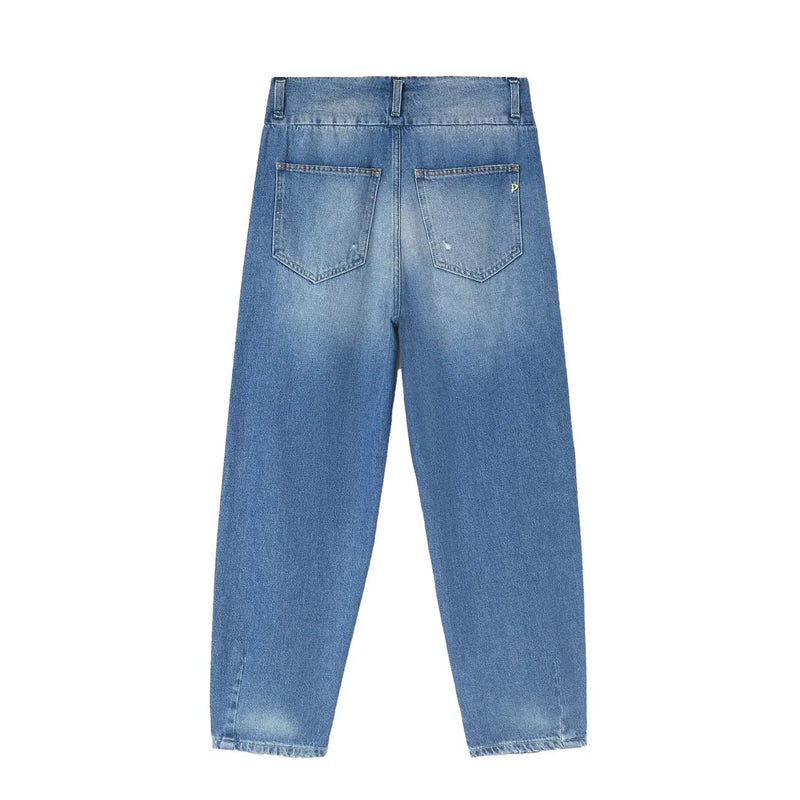 Dondup Damen-Jeans aus Baumwolle mit Rissen in hellblauem Denim, lässigem, geradem Bein und dezenter Auswaschung an den Oberschenkeln.