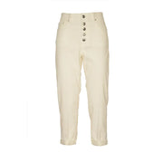 Dondup women white cotton blend high-waisted trousers with button-front closure and rolled cuffs for fall winter