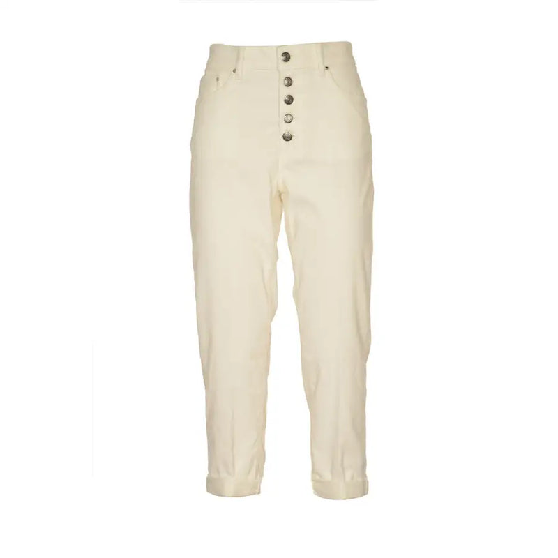 Dondup women white cotton blend high-waisted trousers with button-front closure and rolled cuffs for fall winter