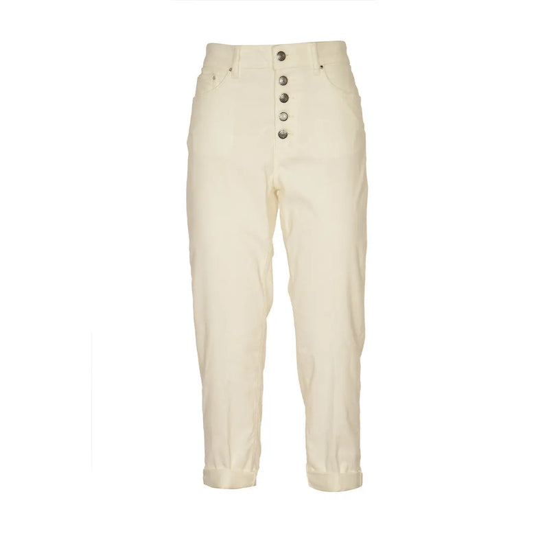 Dondup women white cotton blend high-waisted trousers with button-front closure and rolled cuffs for fall winter