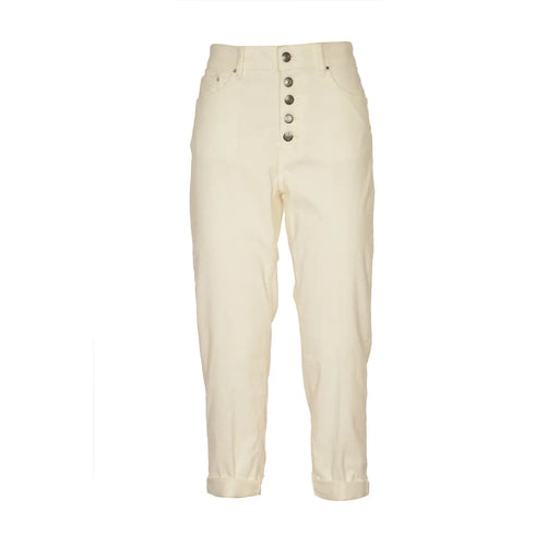 Dondup women white cotton blend high-waisted trousers with button-front closure and rolled cuffs for fall winter