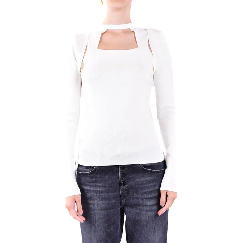 White knitwear top by Dondup for women featuring a square neckline and cut-out shoulder straps in viscose material