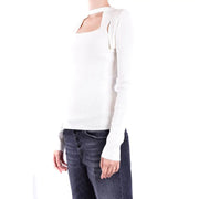 Dondup women white viscose knitwear top with square neckline long sleeves and shoulder cut-out details