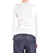 Dondup women white long-sleeved knitwear top with square neck and subtle logo made of viscose material