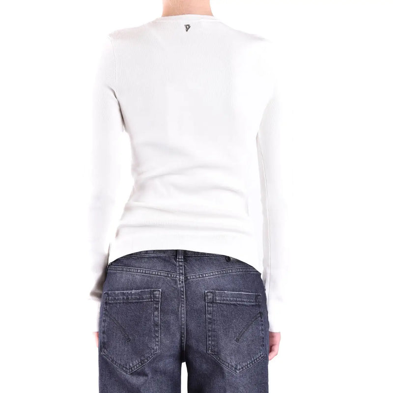 Dondup women white long-sleeved knitwear top with square neck and subtle logo made of viscose material