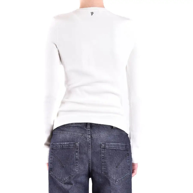 Dondup women white long knitwear with square neckline featuring a subtle logo at the neckline in long sleeves