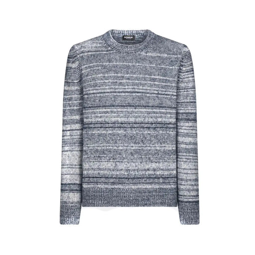 Dondup Herren-Wollpullover in meliertem Grau und schwarzen Streifen aus weichem Strickmaterial, Vorderansicht