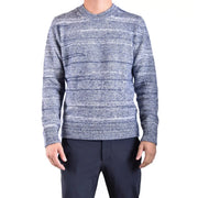 Dondup Herren-Wollpullover in meliertem Blau und Weiß mit gerippten Bündchen und Saum, Vorderansicht