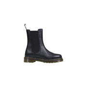 Dr Martens black leather ankle boots for women with elastic side panels and yellow-stitched sole