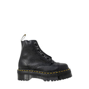 Black pebbled leather ankle boots for women by dr martens shown from the back side