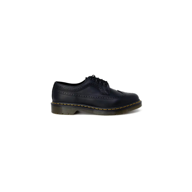 Dr. Martens Herren-Brogue-Schnürschuh aus schwarzem Leder mit klassischem Wingtip-Design und gelben Ziernähten, Größe 3