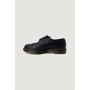 Dr. Martens Herren-Brogue-Schnürschuh aus schwarzem Leder mit gelben Ziernähten, Größe 3, von hinten abgebildet