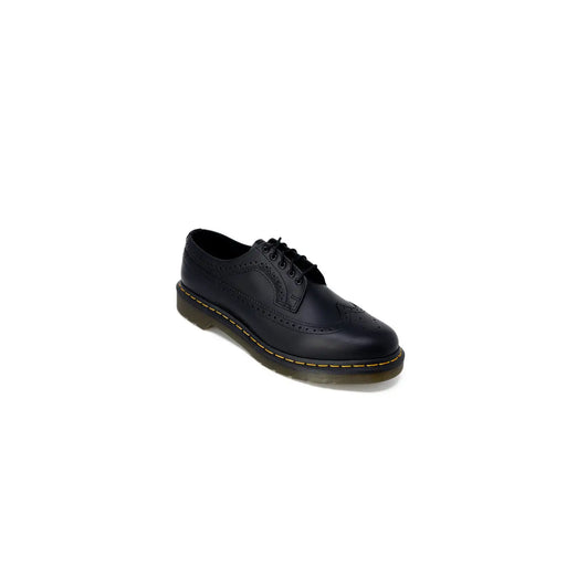 Dr Martens men black leather lace up brogue shoe with yellow stitching and classic wingtip design size 3