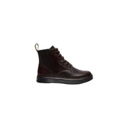 Dr martens men brookline chukka boots in dark brown leather showing the back side of the footwear