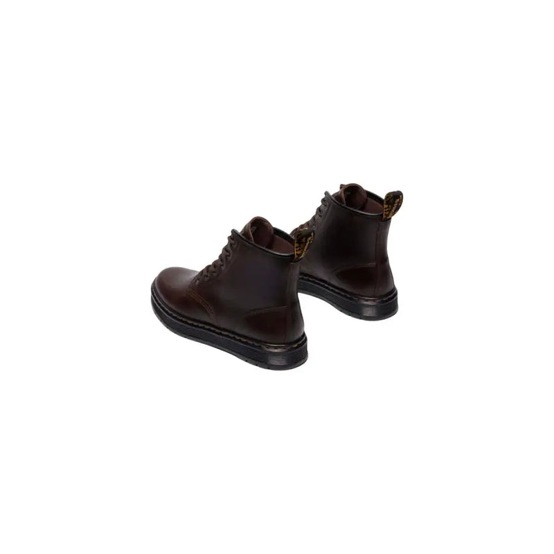 Dark brown leather dr martens men brookline chukka boots showing the back side of the footwear