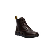 Dark brown leather dr martens men brookline chukka boots showing the back side of the footwear