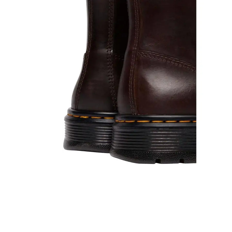 Dr Martens men Brookline chukka boots brown leather with dark brown leather upper black rubber soles and yellow stitching