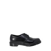 Black leather dr martens men lace up shoes in size 3 shown from the back side