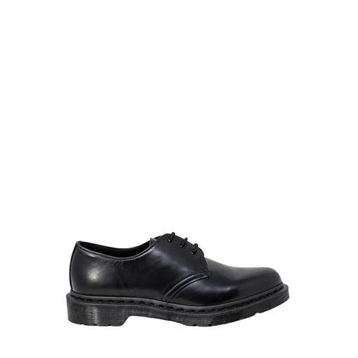 Black leather dr martens men lace up shoes in size 3 shown from the back side