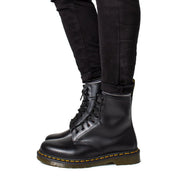 Dr Martens men leather boots black lace up shown from the back side highlighting leather and lace up design